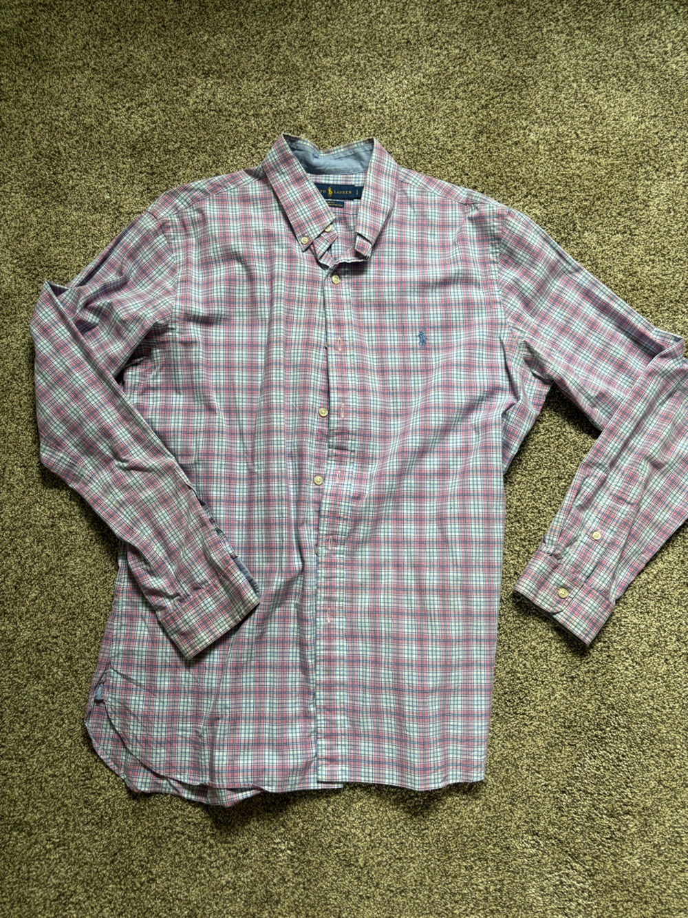 Ralph Lauren Pink and Light Blue Plaid Button-Down Shirt